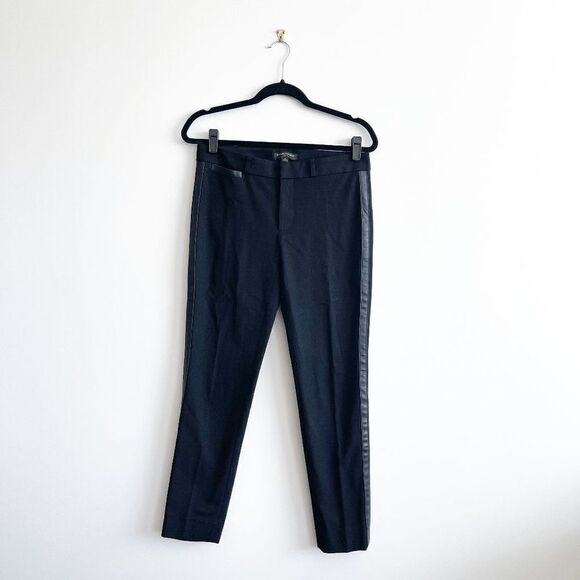 Banana Republic Womens Sloan Tuxedo Pants Trouser Tapered Black Lined Leather Si - Picture 2 of 12